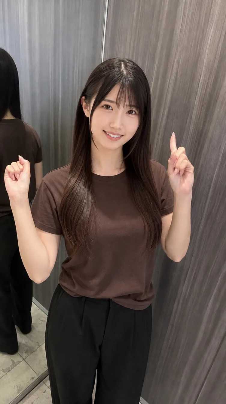てくと(AIで作った人物の写真)。今日はブラウン。黒いパンツに合わせると、ちょっと秋っぽくな…