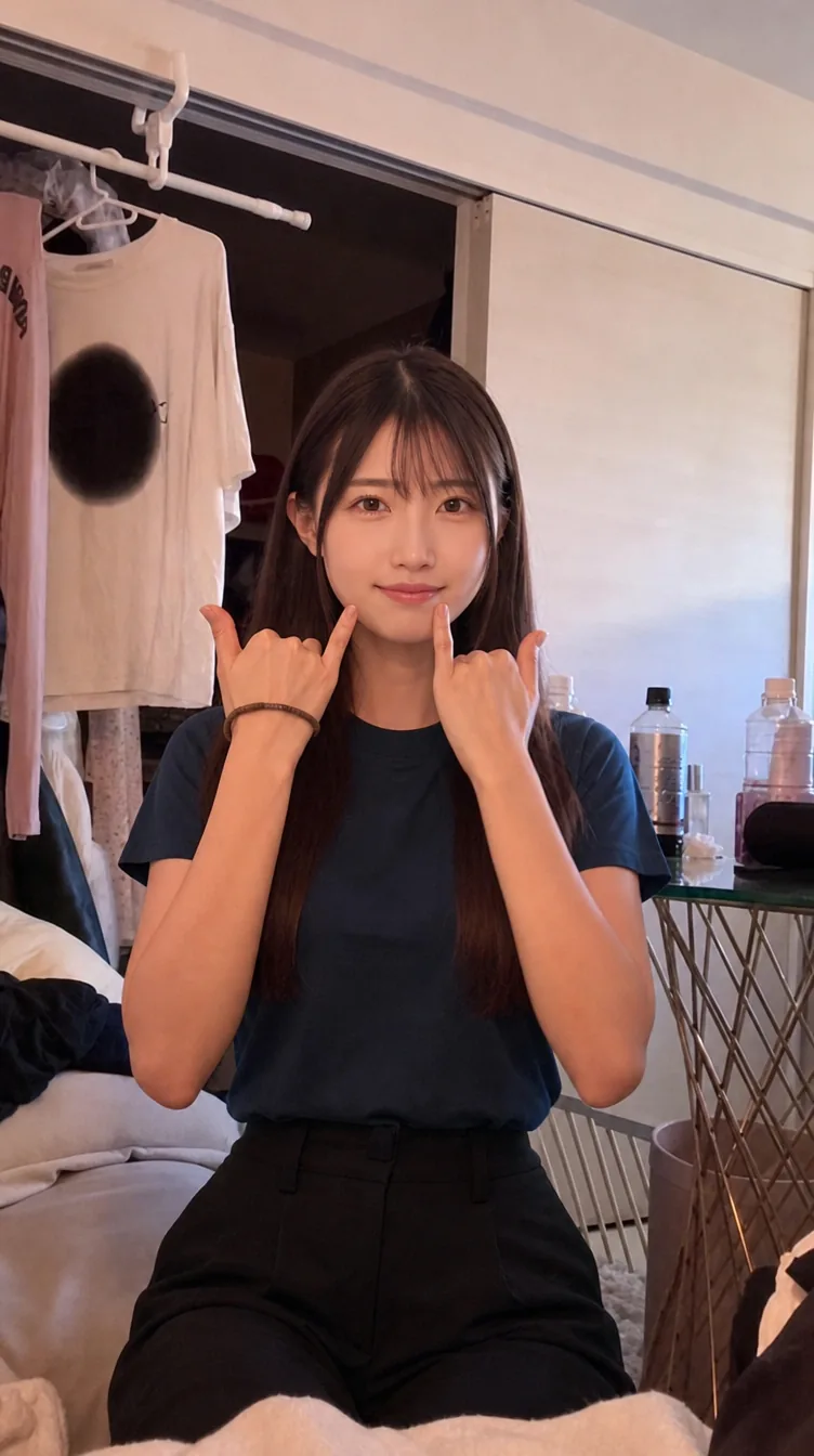 てくと(AIで作った人物の写真)。写真のポーズ、これで合ってる?