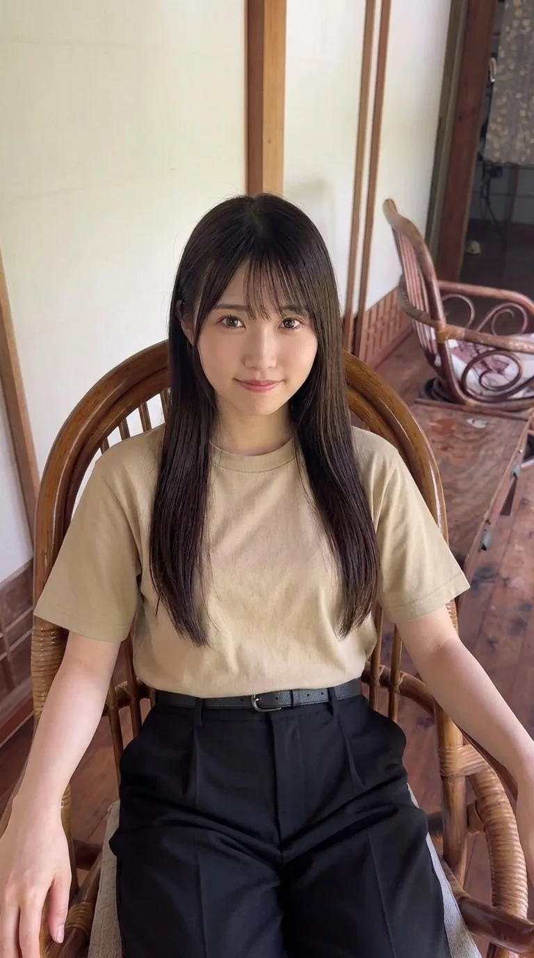 てくと(AIで作った人物の写真)。カメラ目線、ちょっとだけ得意になってきたかも